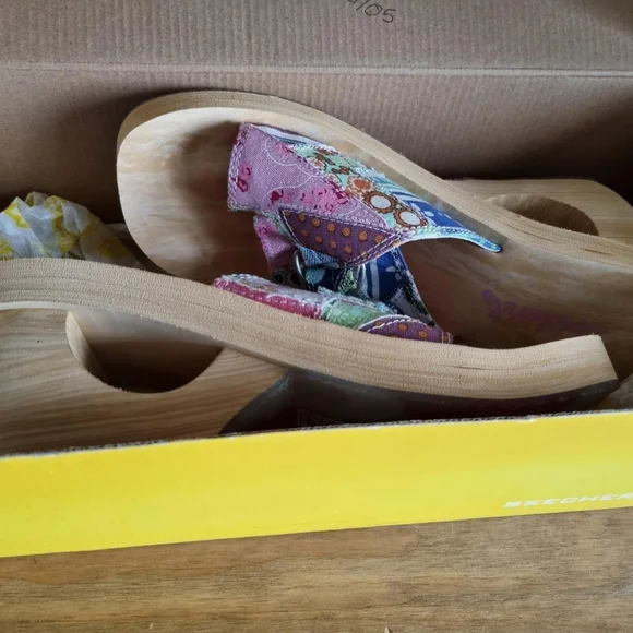 Skechers cali wooden wedged sandals uk 7 bnib - Picture 7 of 7